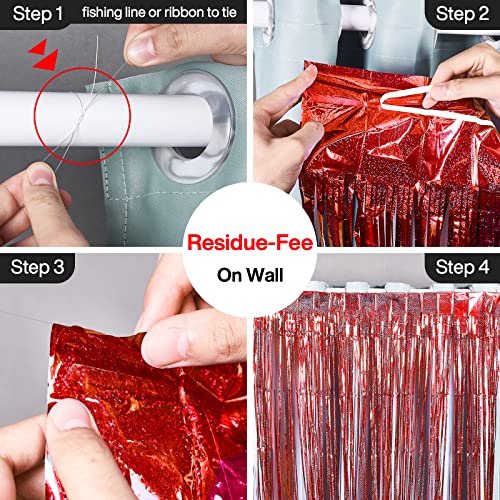 PartyWoo Foil Curtain Red 2 pcs and Crepe Paper Streamers 6 Rolls