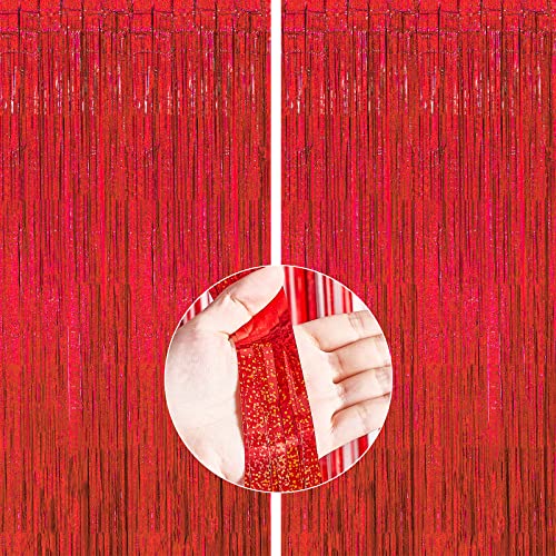 PartyWoo Foil Curtain Red 2 pcs and Crepe Paper Streamers 6 Rolls