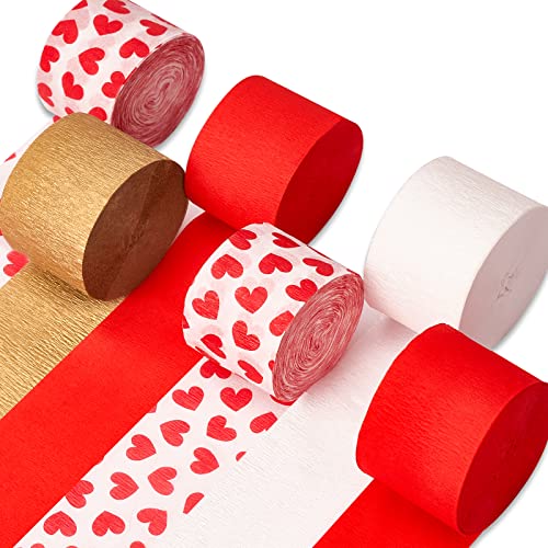 PartyWoo Red and Gold Balloons 50 pcs and Crepe Paper Streamers 6 Rolls