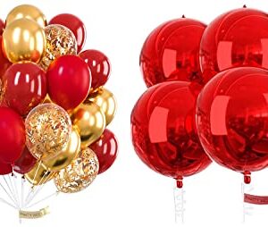 PartyWoo Red and Gold Balloons 50 pcs and Red Foil Balloons 6 pcs