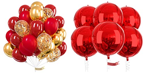 PartyWoo Red and Gold Balloons 50 pcs and Red Foil Balloons 6 pcs