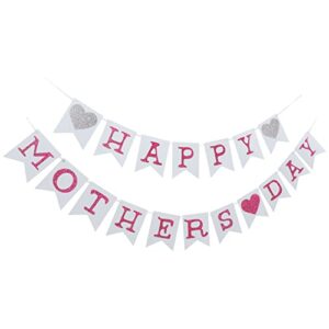 aboofan happy mothers day banner mothers day bunting garland with glitter hearts design for mother’s day party decoration supplies