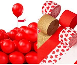 PartyWoo Red Balloons 50 pcs and Crepe Paper Streamers 6 Rolls