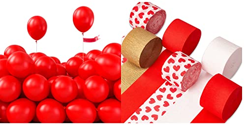 PartyWoo Red Balloons 50 pcs and Crepe Paper Streamers 6 Rolls