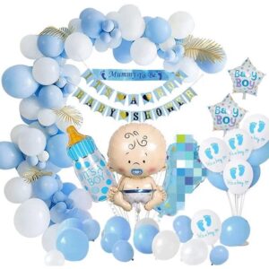 baby shower or gender reveal party decoration set with beautiful color scheme with mommy to be kit and many colorful different balloons