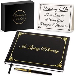 elegant funeral guest book for memorial service – hardcover memorial guest book for funeral, box, pen & sign – memorial service guest book set of 4 – memory book for celebration of life guest book