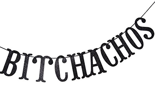 Adios Bitchachos Black Glitter Banner for Going Away, Fiesta, Taco Party Decorations Funny Bunting Photo Booth Props Sign