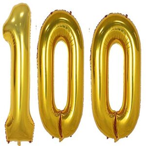 40inch gold foil 100 helium jumbo digital number balloons, 100th birthday decoration for women or men, 100 birthday party supplies