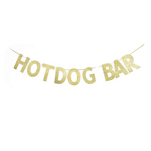 Hotdog Bar Banner, Hotdog Theme Party Sign, Birthday Food Table Decors, Fiesta/Home Party Sign Garland Gold Gliter Paper