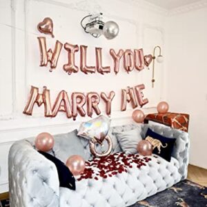 40 Pcs-Rose Gold "Will you marry me" Balloon Pack -Balloon Banner and 2000 pcs Rose Petals proposal Decoration-proposal idea-Diamond ring Balloon-Valentine's Day Proposal(rose gold floral proposal)