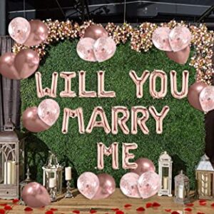 40 Pcs-Rose Gold "Will you marry me" Balloon Pack -Balloon Banner and 2000 pcs Rose Petals proposal Decoration-proposal idea-Diamond ring Balloon-Valentine's Day Proposal(rose gold floral proposal)