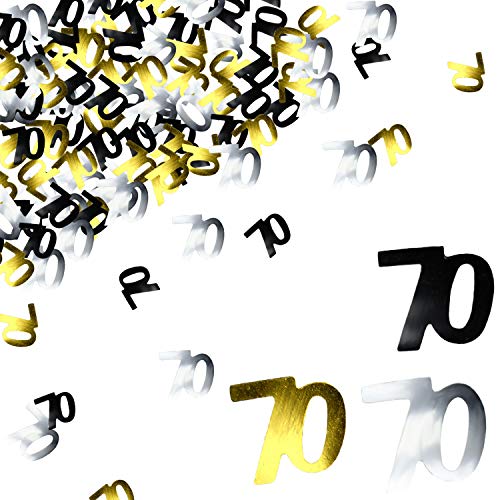 BEADNOVA 70th Birthday Confetti Seventy Years Old Confetti 70 Anniversary Number Confetti for Birthday Party Decor Wedding Table Decoration (1oz, Gold Silver Black Mix)