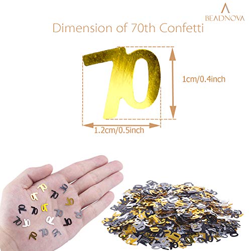 BEADNOVA 70th Birthday Confetti Seventy Years Old Confetti 70 Anniversary Number Confetti for Birthday Party Decor Wedding Table Decoration (1oz, Gold Silver Black Mix)