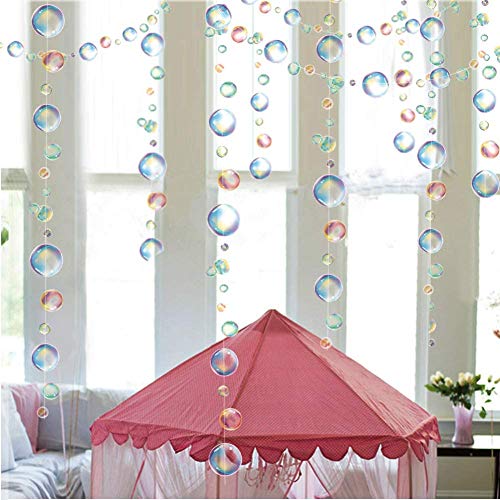 4 Strings Flat Mermaid Party Decoration Rainbow Bubble Garlands Transparent Hanging Bubbles Streamer Banner Backdrop Ocean Pool Under The Sea Kids Birthday Bday Baby Shower Room Ceiling Decor