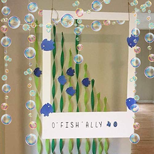 4 Strings Flat Mermaid Party Decoration Rainbow Bubble Garlands Transparent Hanging Bubbles Streamer Banner Backdrop Ocean Pool Under The Sea Kids Birthday Bday Baby Shower Room Ceiling Decor