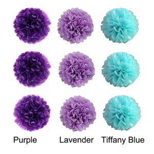 Mermaid Party Decorations, Recosis 57 Pcs Pom Poms Paper Tassel Garland Mermaid Confetti Balloons for Mermaid Birthday Baby Shower Frozen Under the Sea Party Supplies - Teal Lavender Purple