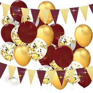 graduation party decorations 2023 maroon gold/burgundy gold balloons 30pcs/ maroon graduation party burgundy gold birthday party decorations/fall bridal shower decorations/triangle banners