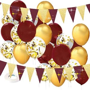 Graduation Party Decorations 2023 Maroon Gold/Burgundy Gold Balloons 30pcs/ Maroon Graduation Party Burgundy Gold Birthday Party Decorations/Fall Bridal Shower Decorations/Triangle Banners