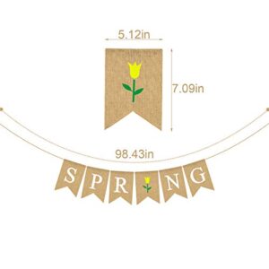 Jute Burlap Spring Banner with Tulips Flower Home Mantel Fireplace Decoration