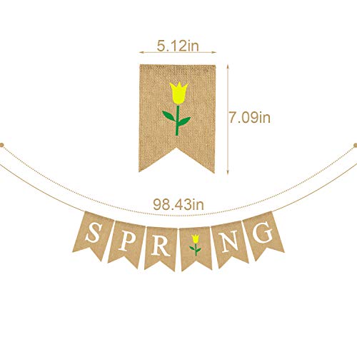 Jute Burlap Spring Banner with Tulips Flower Home Mantel Fireplace Decoration