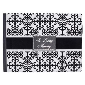 in loving memory guest book – black and white flocked cover design – condolence book, funeral guest book, memorial sign-in book for funerals & memorial services
