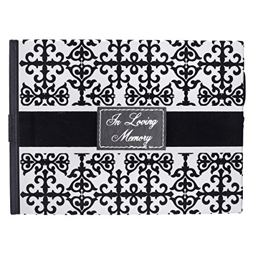 In Loving Memory Guest Book - Black and White Flocked Cover Design - Condolence Book, Funeral Guest Book, Memorial Sign-in Book for Funerals & Memorial Services