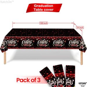 Congrats Grad Graduation Tablecloths - 3 Pack, Red Congrats Grad Tablecloth | Graduation Tablecovers, Red and Black Graduation Decorations 2023 | Plastic Class of 2023 Graduation Party Tablecovers