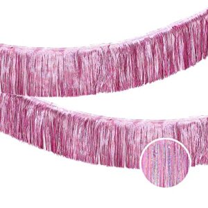 premium glitter pink fringe tassel garland for party decorations -4 layers thick, 2 pack | lilf foil tinsel garland party streamers for wedding birthday party christmas decoration home hanging decor