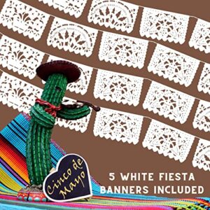 White Papel Picado, White Fiesta Banner, Mexican Theme Party Supplies, Mexican Wedding Flags Cinco de Mayo Tissue Paper Panels WS700