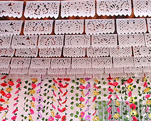 White Papel Picado, White Fiesta Banner, Mexican Theme Party Supplies, Mexican Wedding Flags Cinco de Mayo Tissue Paper Panels WS700