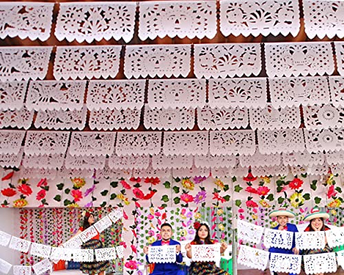 White Papel Picado, White Fiesta Banner, Mexican Theme Party Supplies, Mexican Wedding Flags Cinco de Mayo Tissue Paper Panels WS700