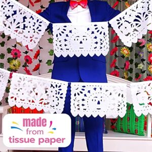 White Papel Picado, White Fiesta Banner, Mexican Theme Party Supplies, Mexican Wedding Flags Cinco de Mayo Tissue Paper Panels WS700