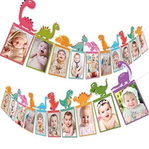 dinosaur photo banner decorations – dinosaur themed baby birthday party supplies ornaments for baby shower birthday decoration 2pcs