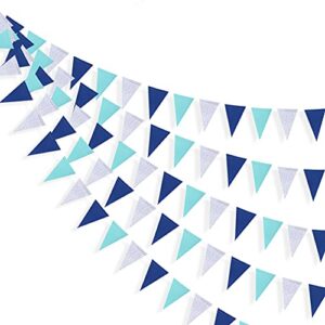 30 ft navy blue silver pennant banner royal blue hanging paper triangle bunting flag garland for birthday bridal baby shower wedding ahoy achor nautical pirate theme party decorations supplies