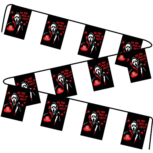 Scream Ghost No You Hang Up First Halloween Banner Pennant Flags Bunting Creepy Halloween String Ghostface Flags Halloween Banner Horror Indoor Outdoor Hanging Decorations Halloween Party Supplies