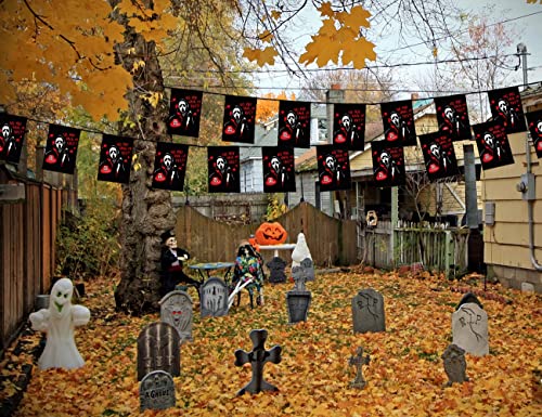 Scream Ghost No You Hang Up First Halloween Banner Pennant Flags Bunting Creepy Halloween String Ghostface Flags Halloween Banner Horror Indoor Outdoor Hanging Decorations Halloween Party Supplies