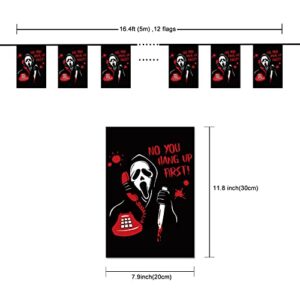 Scream Ghost No You Hang Up First Halloween Banner Pennant Flags Bunting Creepy Halloween String Ghostface Flags Halloween Banner Horror Indoor Outdoor Hanging Decorations Halloween Party Supplies