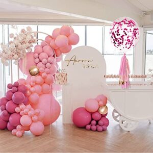 Pink Balloon Garland, 92PCS Hot Pink Party Decorations for Girls Women Birthday Dark Pink Balloon Arch Kit with Rose Gold Balloons for Bachelorette Wedding Baby Shower 16th 21st Princess Theme Party (Macron Pink)