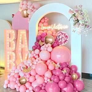 Pink Balloon Garland, 92PCS Hot Pink Party Decorations for Girls Women Birthday Dark Pink Balloon Arch Kit with Rose Gold Balloons for Bachelorette Wedding Baby Shower 16th 21st Princess Theme Party (Macron Pink)