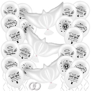 prasacco 23 pieces white memorial balloons set, funeral balloons to release in sky with 3 pcs peace dove balloons pigeon balloons funeral remembrance balloons for condolence funeral anniversary