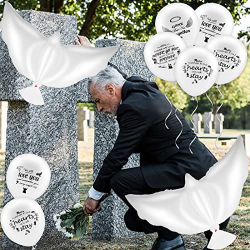 Prasacco 23 Pieces White Memorial Balloons Set, Funeral Balloons to Release In Sky with 3 Pcs Peace Dove Balloons Pigeon Balloons Funeral Remembrance Balloons for Condolence Funeral Anniversary