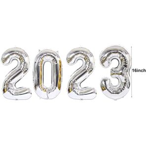 16inch 2023 Number Foil Balloons for New Years Eve Party Supplies Festival Party Anniversary Party Graduation Decorations Home Office Décor- Silver