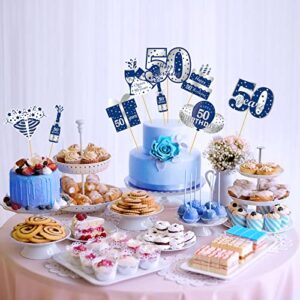 24pcs 50th Birthday Decorations Table Topper for Men, Blue Silver 50 Year Old Birthday Table Centerpiece Sticks Party Supplies, Happy Fifty Birthday Photo Backdrop Decor Sign