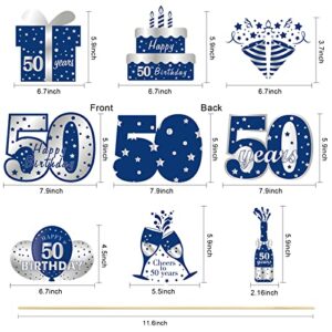 24pcs 50th Birthday Decorations Table Topper for Men, Blue Silver 50 Year Old Birthday Table Centerpiece Sticks Party Supplies, Happy Fifty Birthday Photo Backdrop Decor Sign