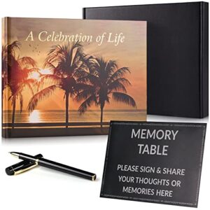 funeral guest book, memorial books for celebration of life, hardcover funeral sign in book for memorial service, guest book for funeral for 280 guests, pen and memory table stand, 10.2”x7.8” – pukyo