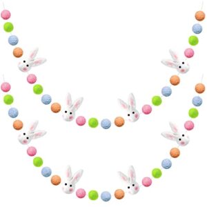 2 pcs easter felt garland banner wool felt bunny ball garland hanging bunting ornaments happy easter garland party decorations for mantle fireplace baby shower birthday