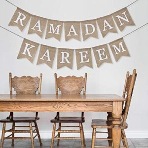 Ramdan Kareem Bunting Banner Eid Celebration Hanging Banner Burlap Bunting Decoration for Ramadan Kareem Supplies