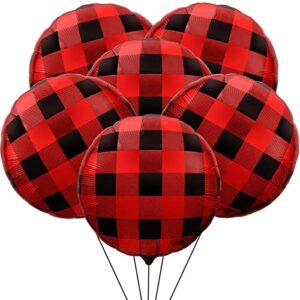 6 pieces buffalo plaid lumberjack party balloons 18 inches gingham mylar balloons black and red plaid party balloons for christmas birthday baby shower holiday decoration