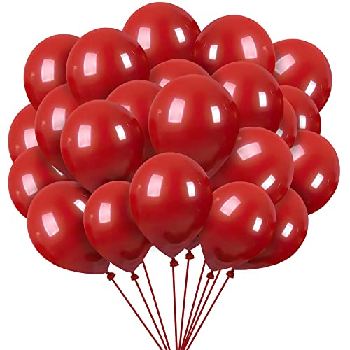 Dark Red Balloons 100 Pack, 10 inch Premium Red Maroon Latex Balloons for Valentine Birthday Christmas Wedding Baby Shower Party Decorations(with Red Ribbon)