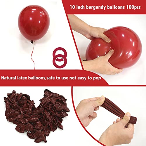 Dark Red Balloons 100 Pack, 10 inch Premium Red Maroon Latex Balloons for Valentine Birthday Christmas Wedding Baby Shower Party Decorations(with Red Ribbon)